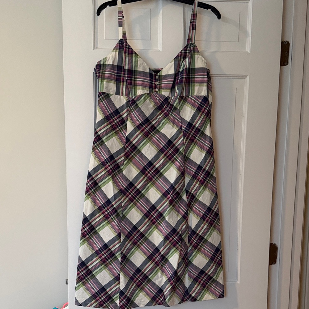 New York & Company Checkered Midi Dress - Purple, Green, White